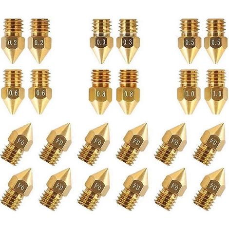 24 Stück Messing MK8 Bus für Ender 3 CR-10 3D-Drucker (Durchmesser: 0,2/0,3/0,4/0,5/0,6/0,8/1,0 mm) (1/5)