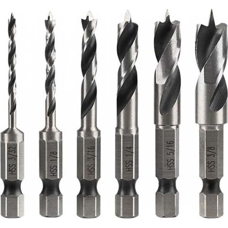 6 Pcs Hex Shank Wood Drill Bits, 1/4" Shank HSS Twist Drill Bits for Wood, Metal, Plastic and Bosch 6.35MM Hex Shank Rotary Tool (1/5)