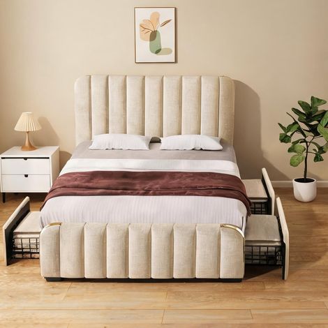 Tête de lit beige en lin 215 x 147 x 101 cm (1/5)
