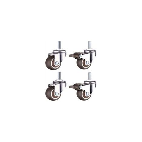 4er-Pack kleine Möbelrollen 25 mm, XU, Weichgummi TPE M6 x 15 mm Gewinde (2 Stück mit Bremse) (25 mm) (1/4)