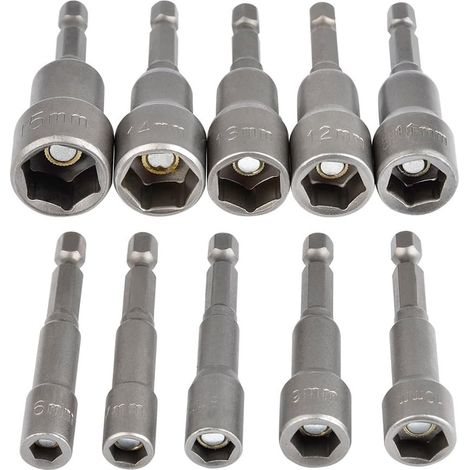 CCYKXA 10-teiliger 6-15-mm-Schraubendreher-Bit-Adapter, Sechskant-Steckschlüssel-Set für Handbohrmaschine, Elektroschrauber, Steckschlüssel (Chrom-Vanadium-Stahl)