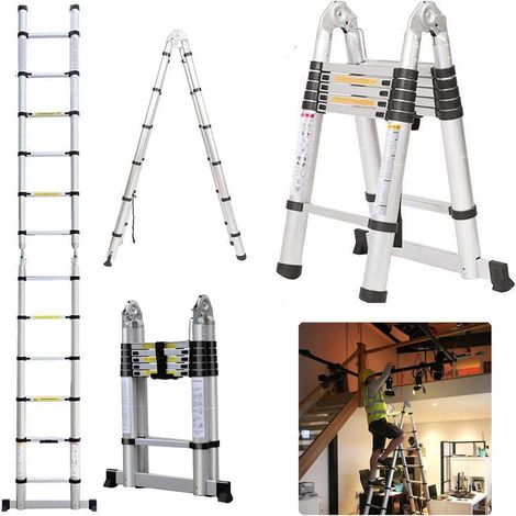 Escabeau télescopique multifonction en forme de A - 1,9 m + 1,9 m - En aluminium - Charge maximale : 150kg (1/5)
