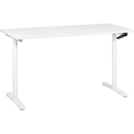 Escritorio de altura regulable manualmente oficina moderna patas redondas 160 x 72 cm tablero blanco soporte de acero blanco DESTINAS