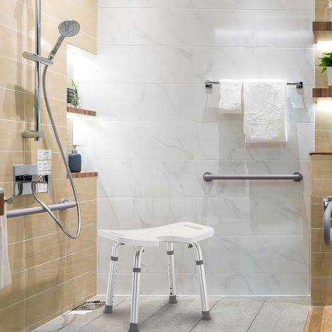 TolleTour Taburete de Ducha en Forma de U, Asiento de Baño Ergonómico y Ajustable con Drenaje, Antideslizante, 136kg (1/5)