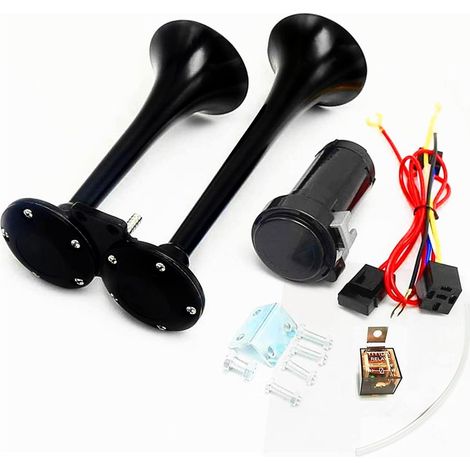 Klaxon de Voiture 150DB Chrome Zinc Double Tube Avec Pompe à Air - Haut-Parleur Noir Pour 24V Bateau Moto Train (1/5)
