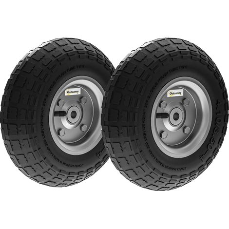 Lot de 2 pneus pneumatiques de rechange, alésage 16 mm, pour brouette, chariot de jardin et diable. (1/5)