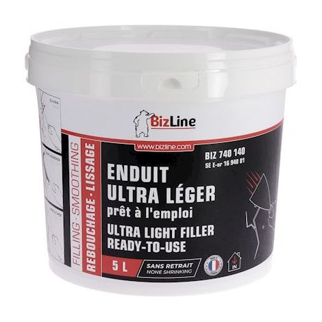 enduit de rebouchage et lissage - ultra léger - pret à l'emploi - 5 litres - bizline 740140