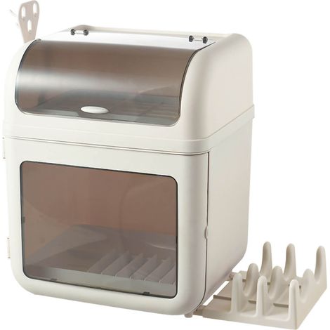Boîte de rangement de vaisselle avec couvercle, support à bols en plastique anti-poussière, égouttoir à couverts pour placard de cuisine domestique Beige UV (1/5)