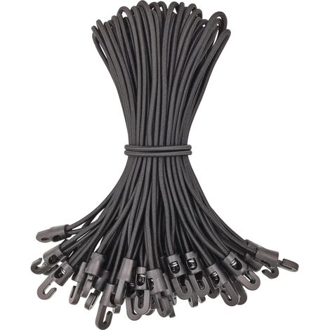 Petite corde élastique avec crochet pour bâches, camping, tentes, 50 pièces, 20 cm (noir) (1/5)