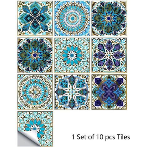 Autocollants Carreaux Ciment 15x15 cm Étanches Style Marocain Bleu (20 Pièces) (1/4)
