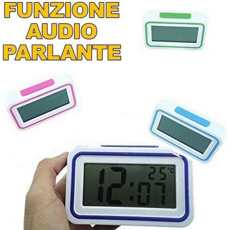 SVEGLIA DIGITALE CON AUDIO PARLANTE ITALIANO OROLOGIO PER IPOVEDENTI COLORATA