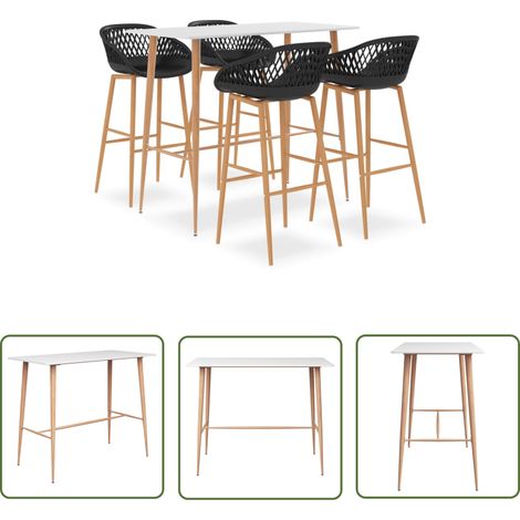 The Living Store 5-tlg. Bar-Set Weiß und Schwarz - Bar Set - Bartisch - Barhocker - Kücheninsel - Wohnzimmer Dekoration (1/5)
