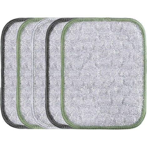 Lot de 5 torchons en fil métallique anti-rayures, chiffon de nettoyage à double usage, extérieur texturé solide, design sûr pour usage sec et humide, pour ustensiles de cuisine, grill, four, évier (1/5)