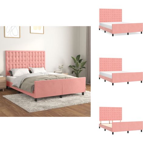Cadre de lit sans matelas rose 140x190 cm velours - Lit Double - Cadre De Lit - Lit Avec Têted’appui - Literie - Meubles De Chambre (1/5)