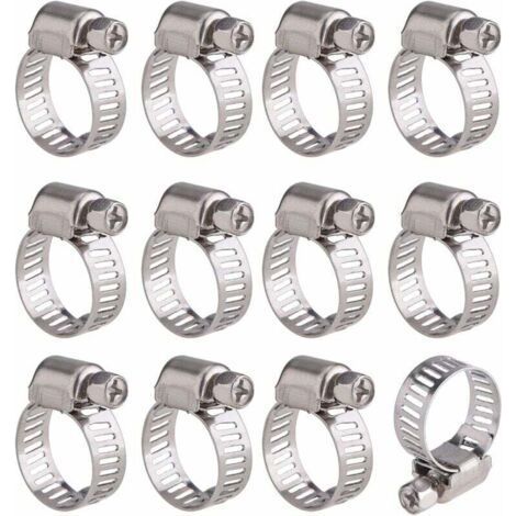 12 Pièces Collier de Serrage Tuyau Ajustable en Acier Inoxydable Tuyau Pinces Clips Fixation (10-16 mm) (1/5)