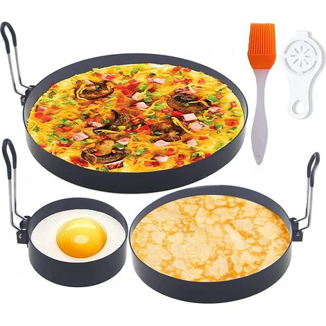 Ring À Oeufs - Ring À Crêpes - Ring À Omelettes - Acier Inoxydable Sans Adhérence - Pour Plaque Chauffante Grill - Lot De 3 (8 Pouces 6 Pouces 3,5 Pouces) (1/5)