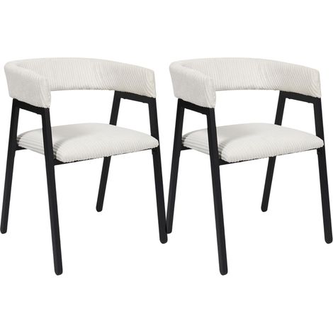 The Home Deco Factory – Lot de 2 chaises en velours côtelé beige et noir – Structure noire minimaliste – Confort optimal pour table ou siège d'appoint