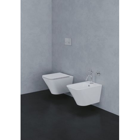 Paar hängende Sanitärkeramik weiß glänzend Keramik 36x54 cm - Azzurra Ceramica Build - Mit toilettensitze soft