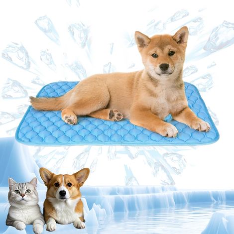 Tapis rafraîchissant pour chiens et animaux de compagnie, tapis de glace auto-rafraîchissant pour chats et chiots, pour la maison et les voyages, 62 x 50 cm, taille M, bleu (1/5)