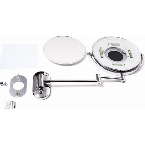 Miroir de maquillage mural avec éclairage LED, grossissement x5, rotation à 360°, intensité lumineuse réglable, idéal pour salle de bain, dressing ou hôtel. (1/5)