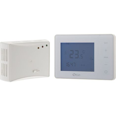 Otio – Thermostat programmable sans fil blanc – Compatibilité chauffage central et électrique – Programmation hebdomadaire personnalisée – Grand écran LCD