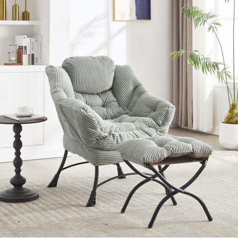 Poltrona relax con pouf, braccioli e tasca laterale, verde chiaro HAVRYA (1/5)