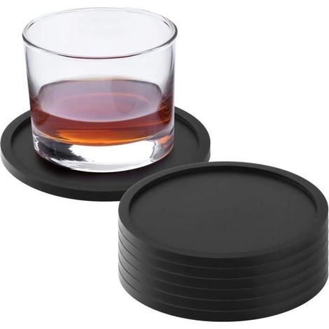 Sous-verres en silicone,tapis de tasse noir,sous-verre souple rond antidérapant pour tasses à café,tasse,verre à vin,bouteille,8PCS (1/4)
