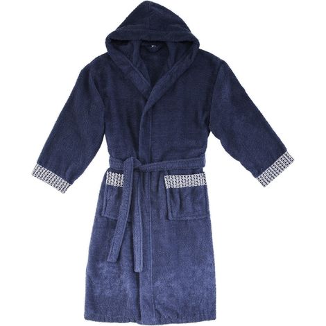 Peignoir adulte en coton éponge bleu pétrole – Capuche, 2 poches plaquées, ceinture à nouer – Lavage machine 40° – Guy Levasseur (1/3)