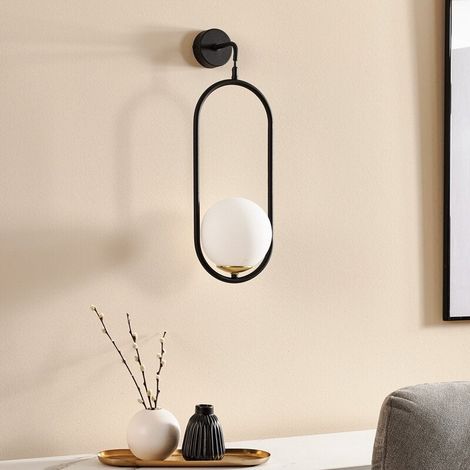 Applique industrielle noire ovale verre boule E14 11W (1/2)