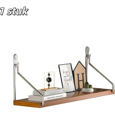 Étagère murale en bois sans perçage 40 × 15 cm – Tablette décorative avec vis et crochets inclus – Pour chambre, salon, bureau – Noyer (1/5)