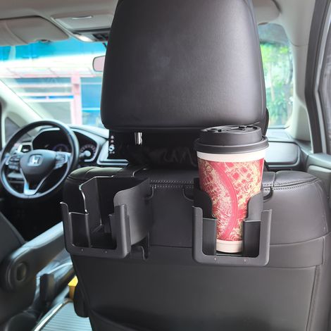 Porte-bagages multifonctionnel en 2 parties pour siège auto, avec porte-gobelet, support pour téléphone et crochet. (1/5)