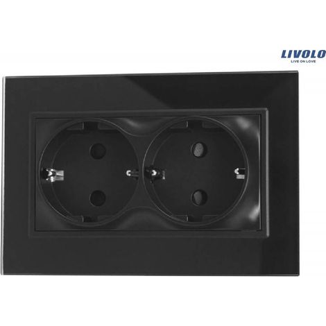 Enchufe doble Livolo 16A - 230V Schuko, marco de cristal negro VL-71EU2-62 (1/2)