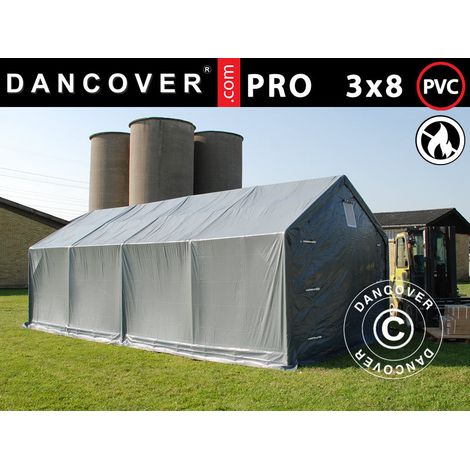Lagerzelt PRO 3x8x2x2,82m, PVC, Grau - Dancover
