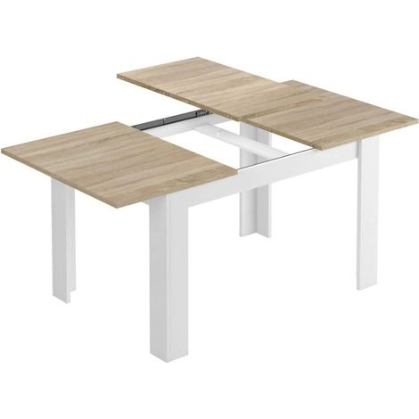 Dmora Ausziehbarer Tisch Midland, Ausziehbarer Esstisch, Ausziehbarer Esstisch mit Verlängerung, cm 140/190x90h78, Eiche und Weiß (1/5)