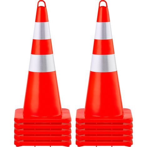VEVOR Coni di Sicurezza, 10 Coni Traffico 28", Coni Costruzione in PVC Arancione, Coni Traffico con Collari Riflettenti per il Controllo del Traffico, Parcheggio Stradale