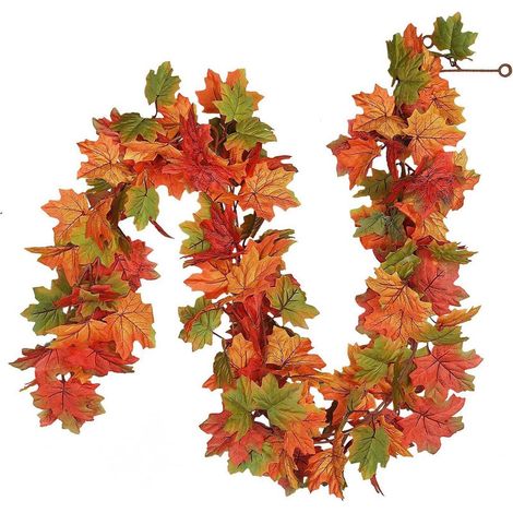 Juego de 2 guirnaldas artificiales de hojas de arce otoñales de 180 cm, ideal para decoración de otoño, Halloween, Acción de Gracias y bodas. (1/5)
