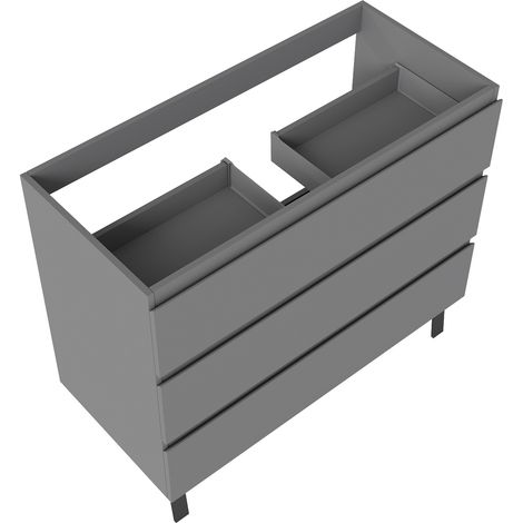 Meuble de Salle de Bain 100cm avec 3 tiroirs + 2 Pieds, Meuble sans vasque, Anthracite