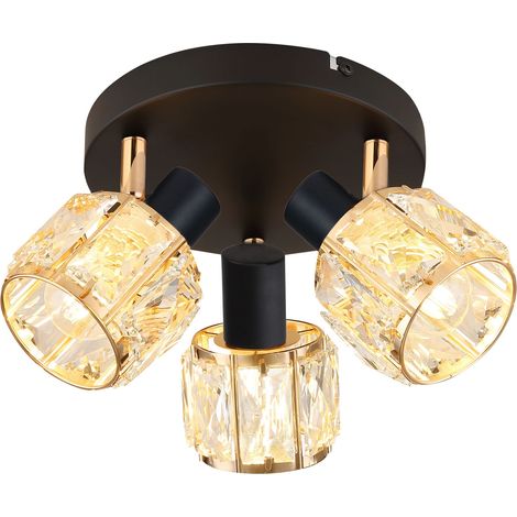 Plafonnier rond noir glamour cristaux rose-or 3xE14 (1/3)