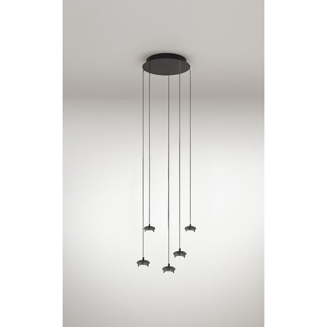 Suspension Led 5 Lumières En Aluminium Et Métal Noir Mat, Design Circulaire Moderne, 25W, 3000K, Lumière Chaude Sophistiquée - Marque Perenz (1/2)