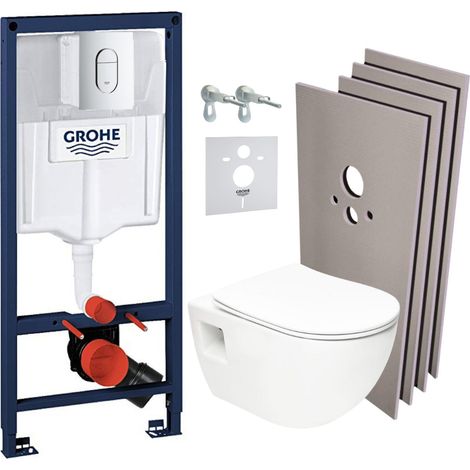 Grohe Pack WC Bâti-support Rapid SL + WC SAT sans bride + Abattant SoftClose + Plaque chrome + Set d'habillage (ARENAPROJECTSB) (1/5)
