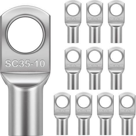 10 Pièces Cosses Tubulaires 35mm² M10, Cosses Annulaires Cosse à Sertir a Oeil à Anneau, Cosse Electrique Plate, Œillet en Cuivre Étamé pour Voiture (1/5)