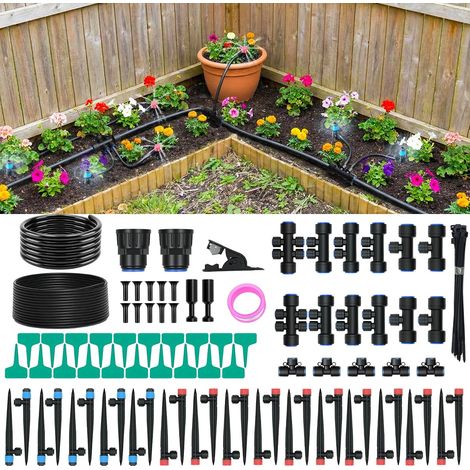 Kit d'arrosage goutte à goutte 30 m (100FT) avec 30 goutteurs, 3 modes de pulvérisation, raccords rapides, irrigation automatique pour jardin, potager et serre (1/5)