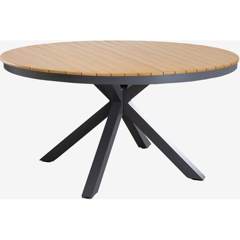 SKLUM Runder Gartentisch aus Aluminium und Eukalyptusholz Archer Grau Graphit Ø140 cm