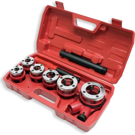 FILIERA MANUALE A CRICCO SET 9 PEZZI FILETTATURA TUBI IDRAULICI KIT VALIGETTA CRICCHETTO (1/5)