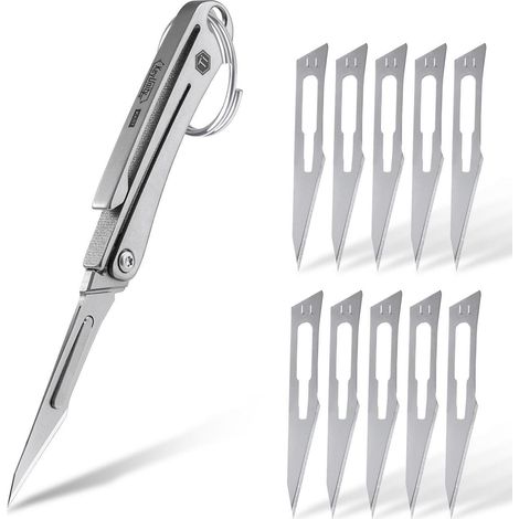 Couteau de poche avec lame 11, couteau pliant en titane avec trou pour porte-clés, gris