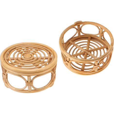 Runder, natürlicher, handgefertigter Pflanzenständer aus Rattan für Topfpflanzen, groß, für Haus, Garten und Hof (1/5)