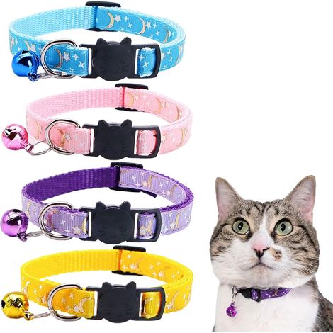 4 Pièces Collier Chat Anti Étranglement avec Clochette et Boucle de Sécurité Réglable Collier pour Chat et Chaton avec Motif de Dessin Animé Collier Chat Domestique (1/5)