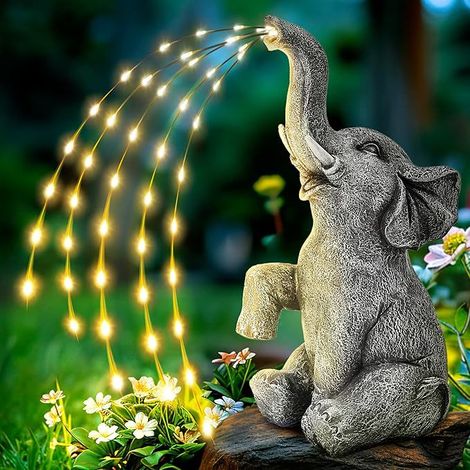 Statue éléphant solaire LED en résine - Décoration de jardin arroseuse 27 cm (1/5)