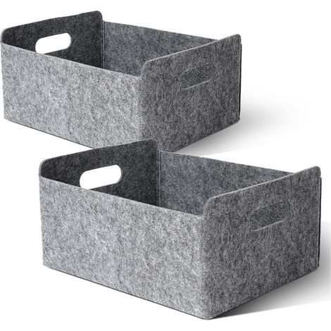 2 Pièces Sac à Bûches en Feutre, Boite de Rangement Pliable avec Poignée, Sac à Provisions pour Bois de Cheminée, Jouets, Vêtements, Shopping, 30 x 24 x 15 cm, Gris (1/5)