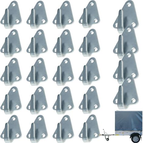 Set mit 24 Dreiloch-Planenhaken, verzinkte Gusseisen-Klemmhaken, robuste Dreiloch-Befestigungshaken, ideal für Anhängernetze, Planen, Ladungssicherung, Schottwände (1/5)